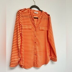 Calvin Klein dressy long sleeves coral orange striped shirt Women’s M Medium​